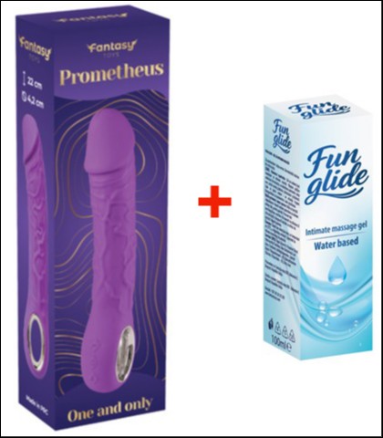 SILIKONSKI VIBRATOR PROMETHEUS PURPLE + FUN GLIDE VAGINAL 100ML