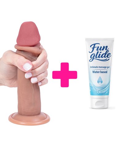 SILIKONSKI DILDO SA KOžICOM KOJA SE POMERA 18CM + FUN GLIDE VAGINAL 100ML
