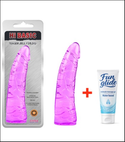 LJUBICASTI DILDO - 19CM + LUBRIKANT